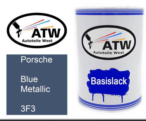 Porsche, Blue Metallic, 3F3: 500ml Lackdose, von ATW Autoteile West.